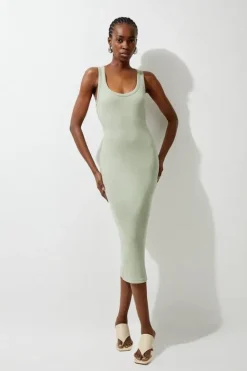 Karen Millen Compact Jersey Rib Racer Midi Dress sage Online