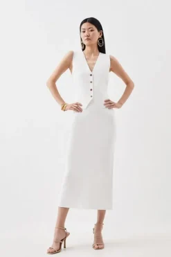 Karen Millen Compact Knit Wool Look V-Neck Tank Top ivory New