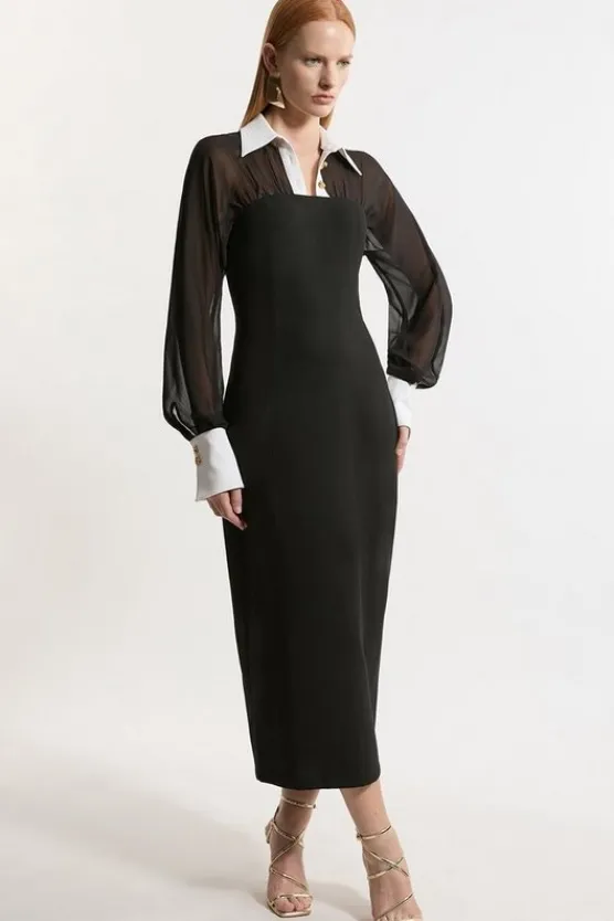 Karen Millen Compact Stretch And Viscose Georgette Tailored Maxi Dress black Discount