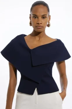 Karen Millen Compact Stretch Asymmetric Collar Tailored Top navy Online