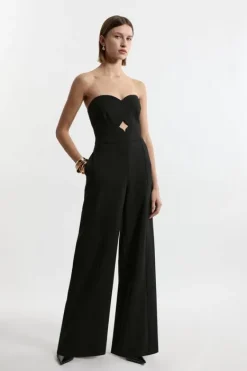 Karen Millen Compact Stretch Bandeau Tailored Wide Leg Jumpsuit black Best
