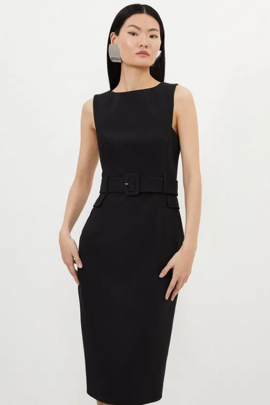 Karen Millen Compact Stretch Belted Tailored Midi Pencil Dress black Sale