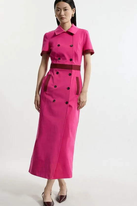 Karen Millen Compact Stretch Color Block Grograin Button Tailored Midi Dress pink Online
