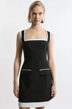 Karen Millen Compact Stretch Contrast Tipped Tailored Midi Dress black Hot