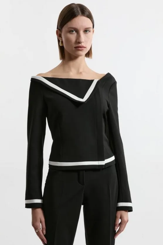 Karen Millen Compact Stretch Contrast Tipped Suit Set black Best