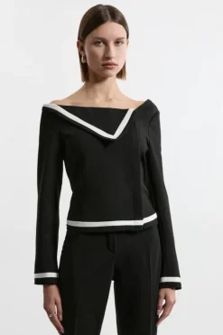 Karen Millen Compact Stretch Contrast Tipped Asymmetric Jacket black Online