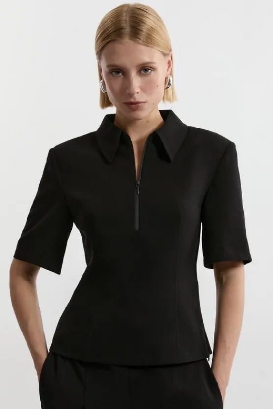 Karen Millen Compact Stretch Essential Tailored Collar Top black Sale