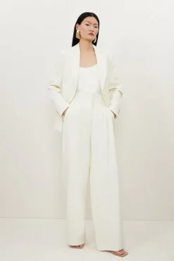 Karen Millen Compact Stretch Essential Tailored High Waist Wide Leg Pants cream Best