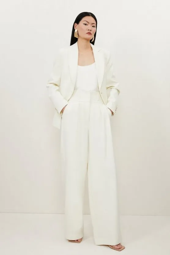 Karen Millen Compact Stretch Essential Tailored High Waist Wide Leg Pants cream Best
