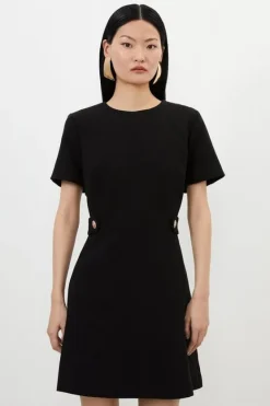 Karen Millen Compact Stretch Essential Waist Tab Detail Tailored Mini Dress black Sale
