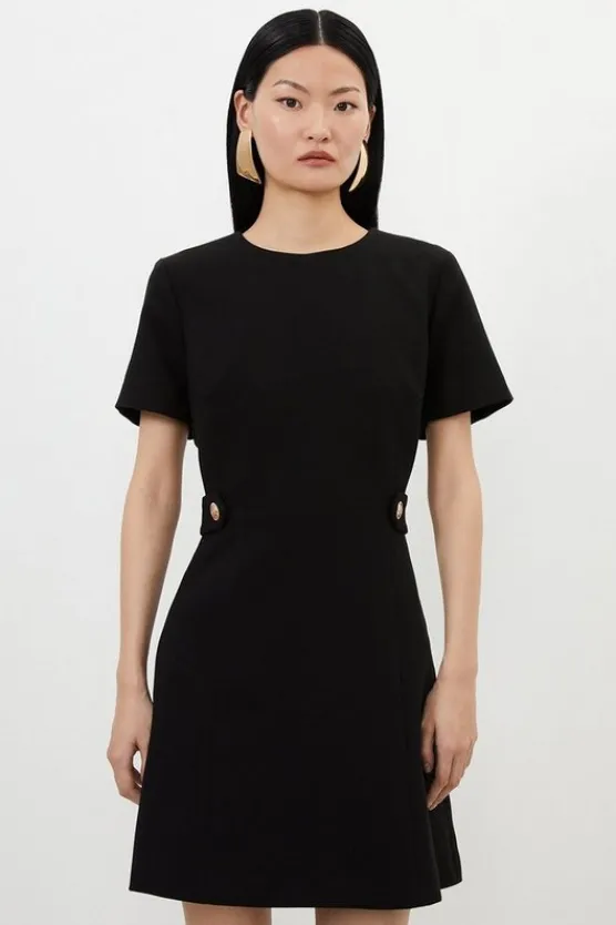 Karen Millen Compact Stretch Essential Waist Tab Detail Tailored Mini Dress black Sale