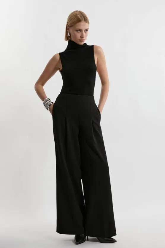 Karen Millen Compact Stretch Essential Wide Leg Dress Pants black Hot