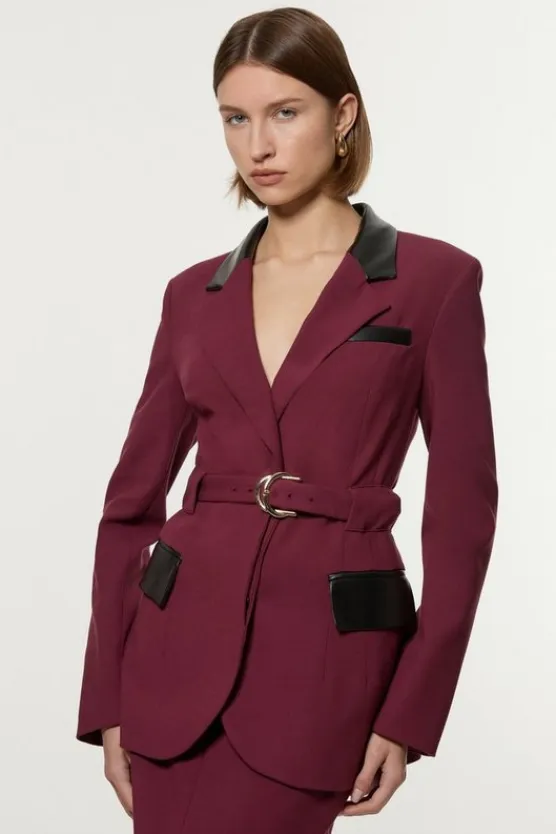 Karen Millen Compact Stretch Fig With Black Pu Tailored Jacket multi Outlet