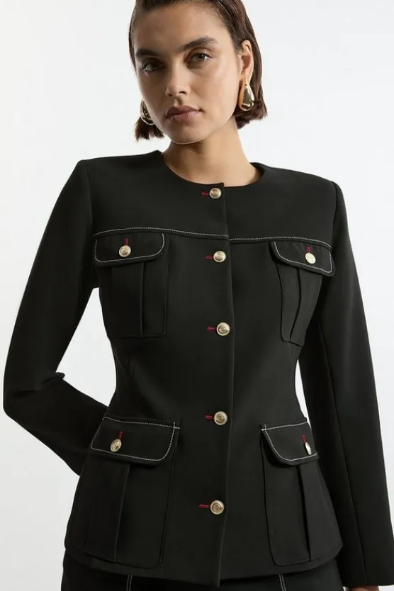 Karen Millen Compact Stretch Formal Tailored Jacket black Outlet