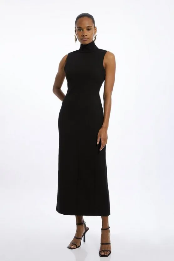 Karen Millen Compact Stretch High Neck Seamed Midi Dress black Hot
