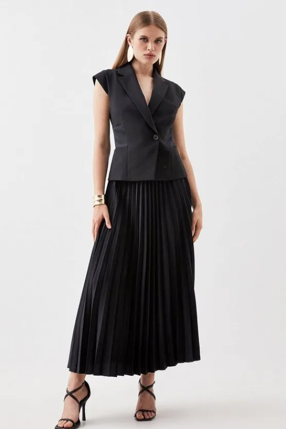 Karen Millen Compact Stretch Insert Panel Soft Skirt Tailored Midi Dress black Outlet
