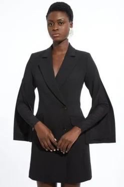 Karen Millen Compact Stretch Mesh Detailed Midi Blazer Dress black Hot