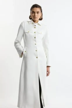 Karen Millen Compact Stretch Military Tailored Maxi Coat ivory Best