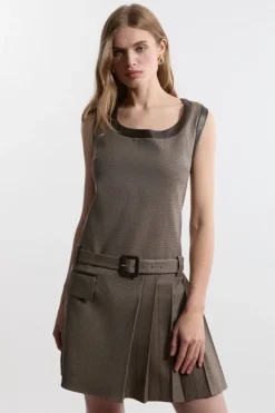 Karen Millen Compact Stretch Pleated Skirt Mini Dress multi Sale