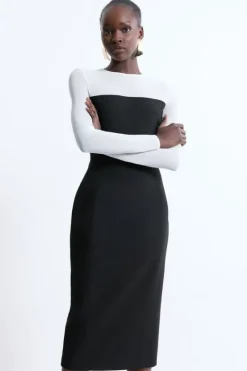 Karen Millen Compact Stretch Sheer Insert Tailored Midi Dress black Hot