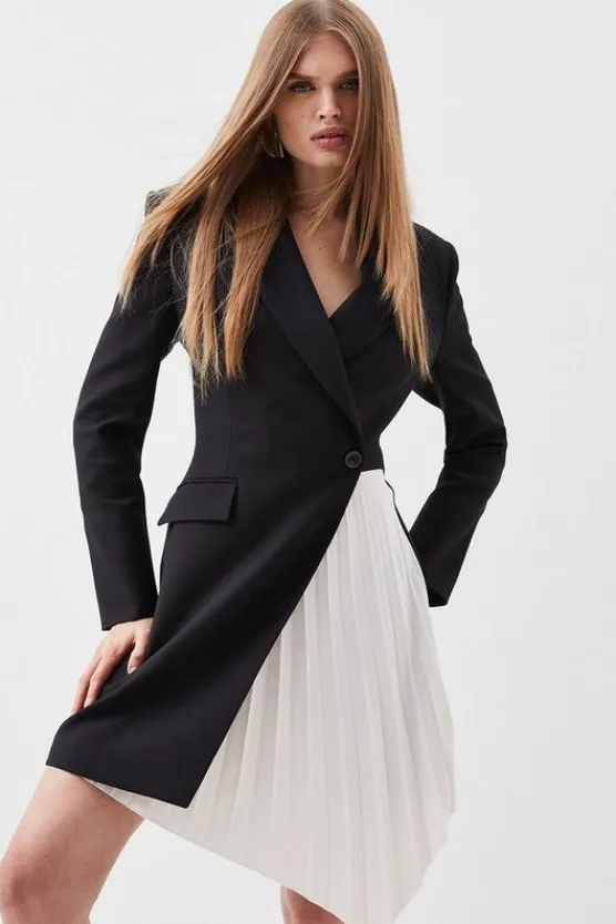 Karen Millen Compact Stretch Soft Tailored Panel Blazer Mini Dress mono Sale