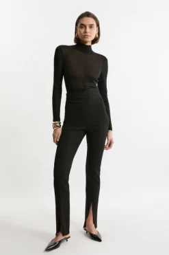 Karen Millen Compact Stretch Split Hem Straight Pants black Fashion