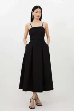 Karen Millen Compact Stretch Tailored Bandeau Full Skirted Midi Dress black Clearance