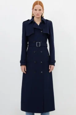 Karen Millen Compact Stretch Tailored Belted Trench Coat navy Sale