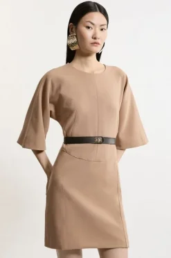 Karen Millen Compact Stretch Tailored Belted Dress camel Sale
