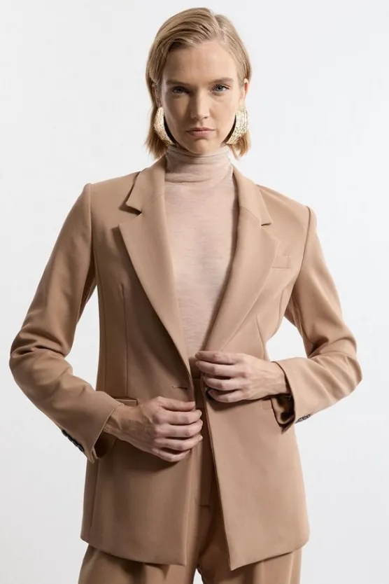 Karen Millen Compact Stretch Tailored Collared Blazer camel Outlet