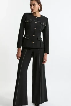 Karen Millen Compact Stretch Tailored Flared High Waisted Pants black Clearance