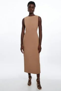 Karen Millen Compact Stretch Tailored Pencil Midi Dress camel Sale