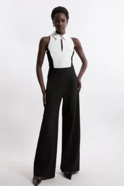 Karen Millen Compact Stretch Tailored Sleeveless Jumpsuit black Clearance