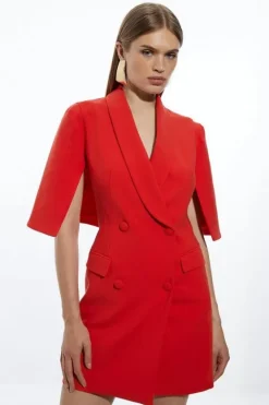 Karen Millen Compact Stretch Tailored Tuxedo Cape Sleeve Mini Blazer Dress tomatored Hot