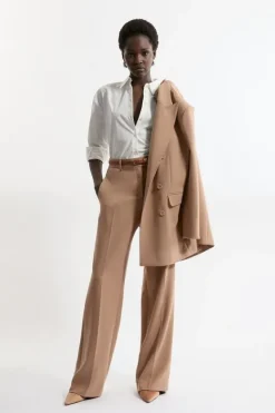 Karen Millen Compact Stretch Tailored Wide Leg Pants camel New