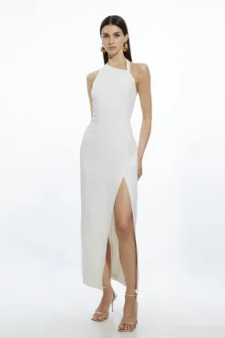 Karen Millen Compact Stretch Viscose Asymmetric Strap Tailored Midi Dress ivory Best