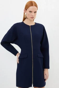 Karen Millen Compact Stretch Zip Through Mini Dress navy Hot