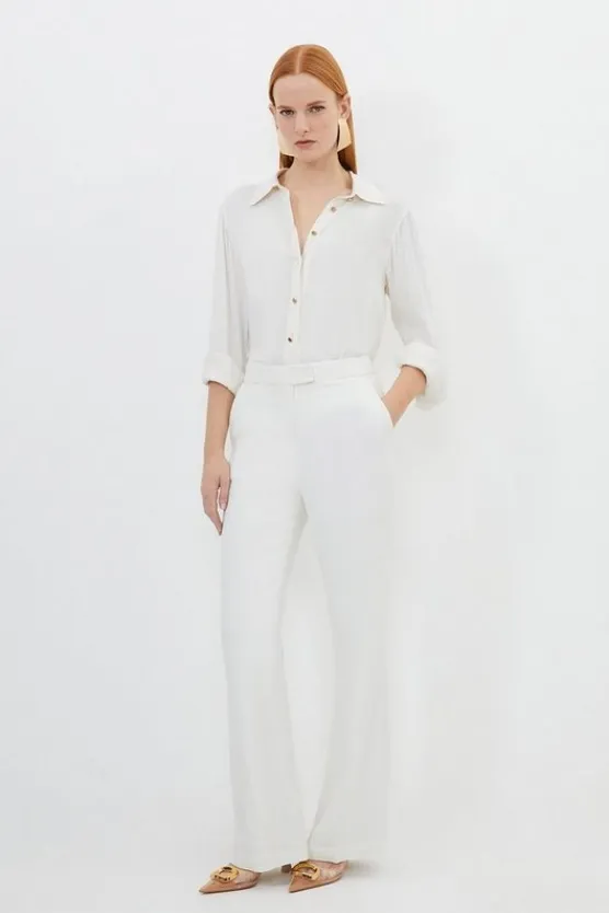 Karen Millen Compact Viscose Tailored Suit Set ivory Hot