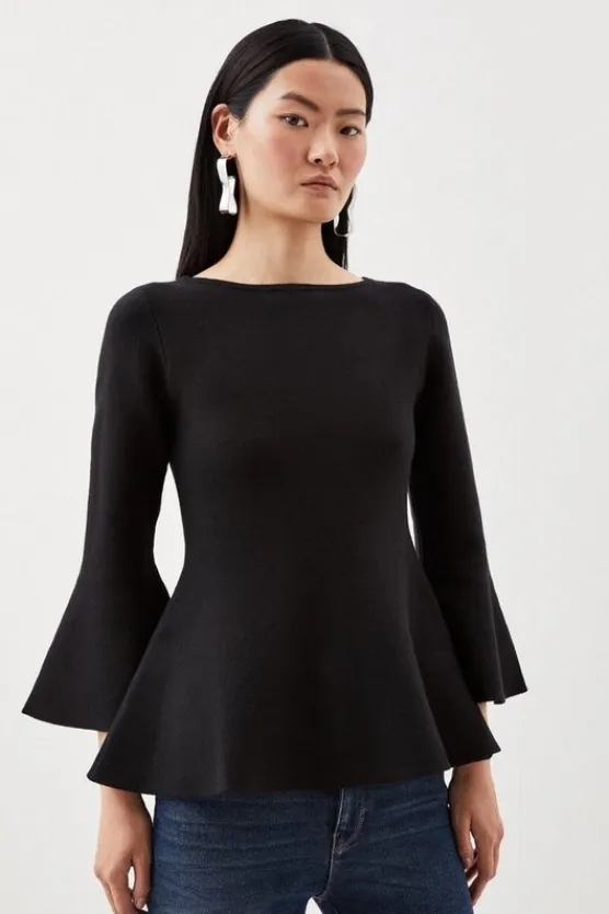 Karen Millen Compact Wool Look Knit Bell Sleeve Top black Online