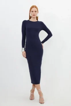 Karen Millen Contour Jersey Long Sleeve Midaxi Dress navy New
