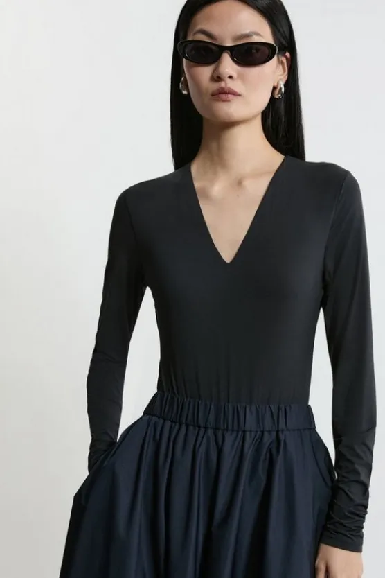 Karen Millen Contour Jersey Long Sleeve Plunge Bodysuit black Best