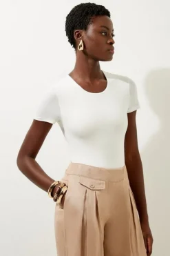 Karen Millen Contour Jersey Short Sleeve Bodysuit ivory Sale