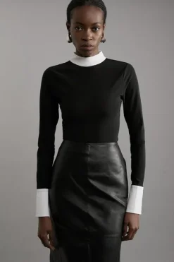 Karen Millen Contrast Collar Jersey Power Mesh Bodysuit black Best