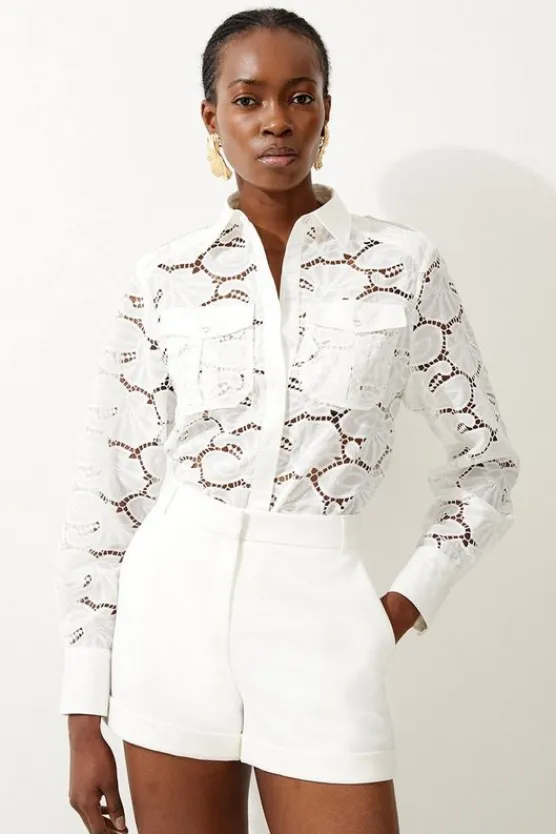 Karen Millen Cotton Cutwork Woven Shirt white Best