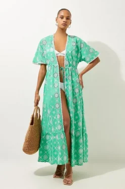 Karen Millen Cotton Eyelet Beach Kimono green Sale