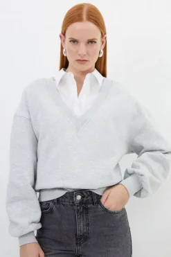Karen Millen Cotton Fleece Jersey Sweatshirt & Skirt Set greymarl Fashion
