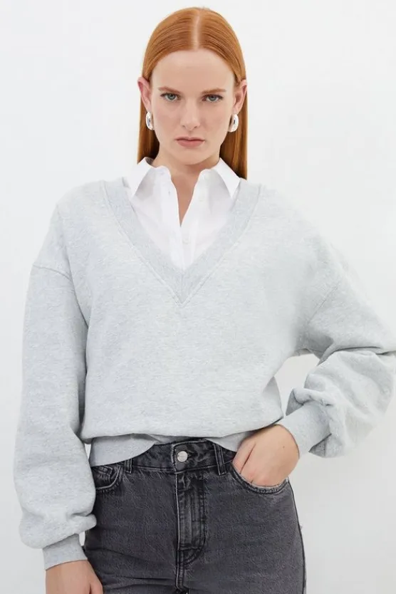 Karen Millen Cotton Fleece Jersey Sweatshirt & Skirt Set greymarl Fashion