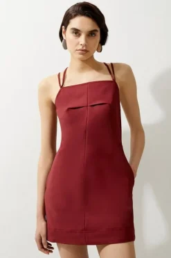 Karen Millen Cotton Sateen Utility Woven Pinafore Mini Dress plum Hot