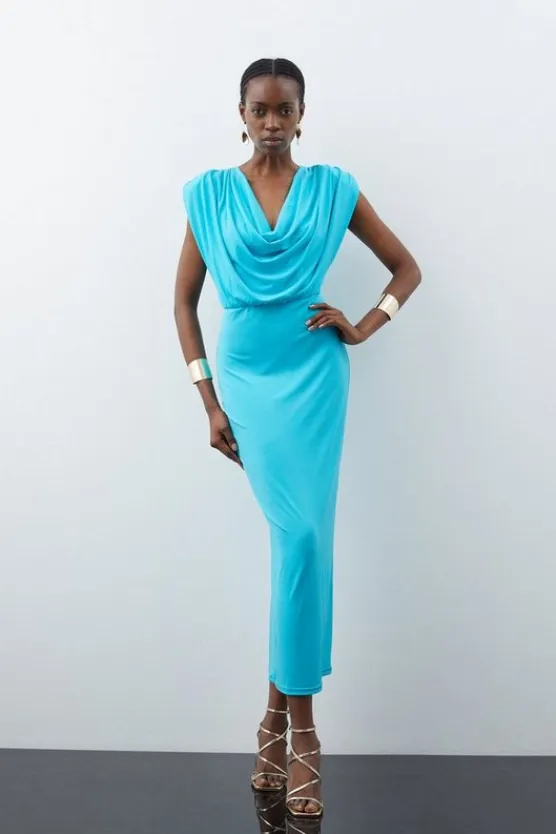 Karen Millen Cowl Neck Jersey Maxi Dress aqua Best