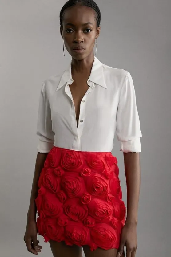 Karen Millen Crinkle Rosette Woven Mini Skirt red Online